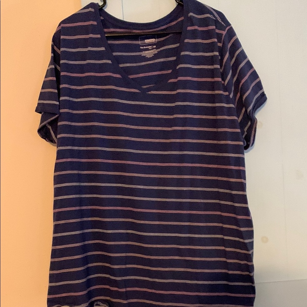 Striped Short Sleeve Tee - Navy and Pink